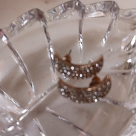 NWOT Rhinestone Moon Earrings, Gold Settings And Backs - Picture 4 of 5